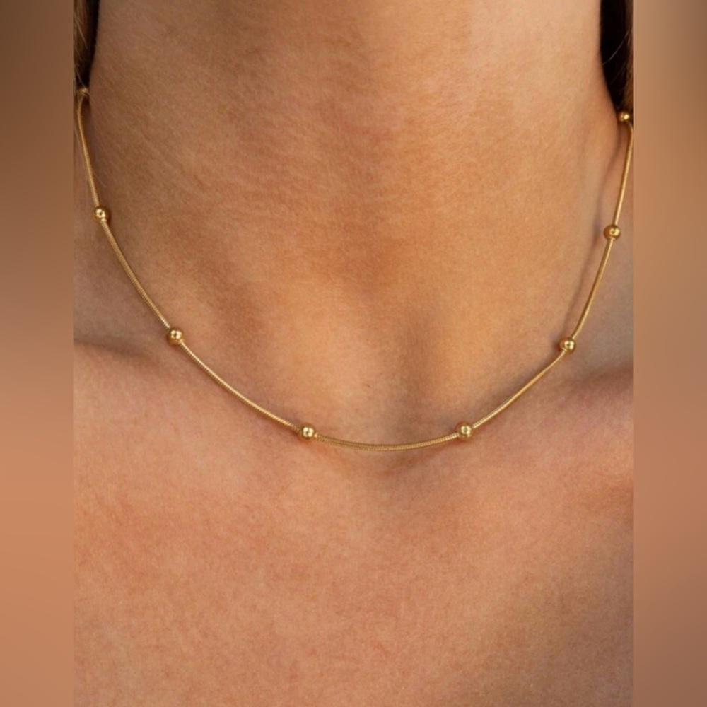 New Minimalist Stainless Steel Beaded Snake Chain Necklace, Women Jewelry